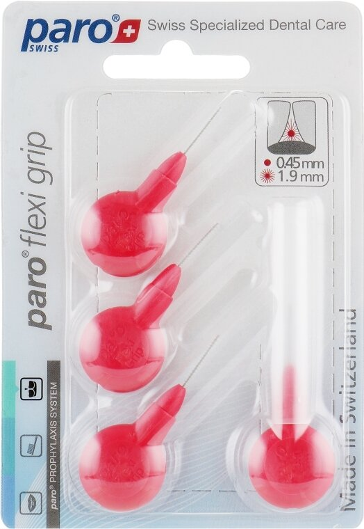 Міжзубні йоржики Paro Swiss flexi-grip, xxx-тонкі, червоні, циліндричні, 1.9 мм, 4 шт