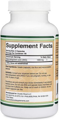 Альфа-кетоглутарова кислота Double Wood Alpha-Ketoglutaric Acid (AKG) 1000 мг, 180 капсул