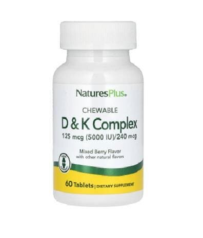 Вітамінний комплекс Nature's Plus Вітамін Д3 125 мкг (5000 МО) і К2 240 мкг, 60 жувальних таблеток
