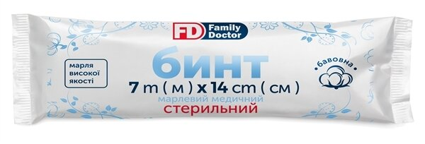Бинт марлевий медичний FD Family Doctor стерильний 7 м х 14 см, з марлі типу 17