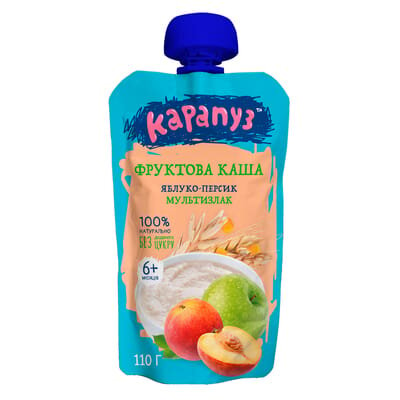 Каша фруктова Карапуз Яблуко, Персик, Мультизлак, 110 г