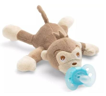 Пустушка силіконова Philips Avent Ultra Soft SCF348/12, 1 шт + іграшка мавпа 0-6 місяців, 1 шт