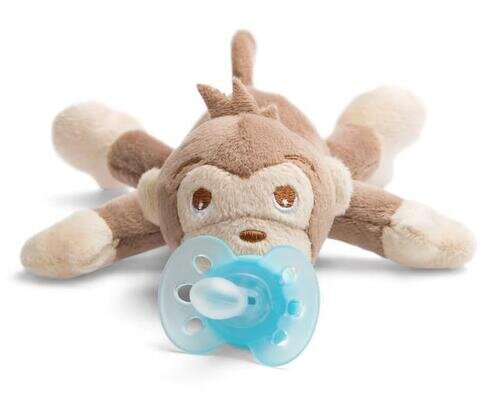 Пустушка силіконова Philips Avent Ultra Soft SCF348/12, 1 шт + іграшка мавпа 0-6 місяців, 1 шт