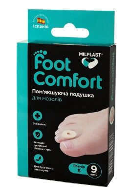 Подушка для мозолів Milplast Foot Comfort пом'якшуюча, розмір S, 9 штук