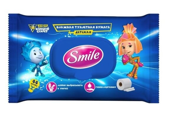Туалетний папір вологий Smile Фіксики Дитячий, 44 штуки