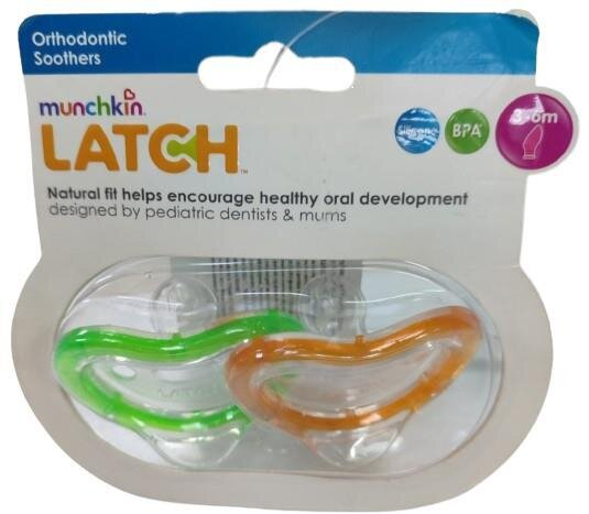 Пустушка силіконова Munchkin Latch 011902.03 зелена/помаранчева від 3 до 6 місяців, 2 шт