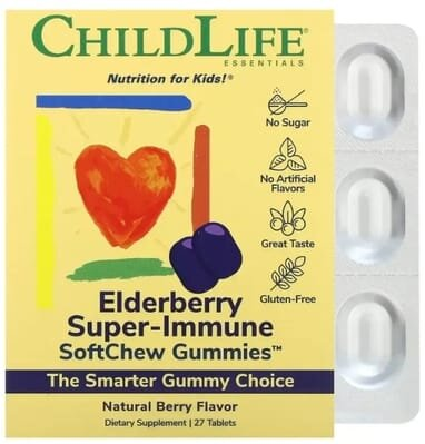 Бузина Супер-Імун ChildLife Elderberry Super-Immune Натуральна ягода, 27 жувальних цукерок