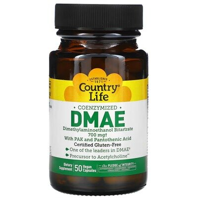 ДМАЕ коензимизований Country Life Coenzymized DMAE 350 мг, 50 веганських капсул