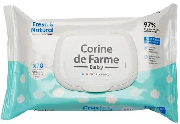 Серветки вологі Corine de Farme Fresh & Natural дитячі, 70 шт