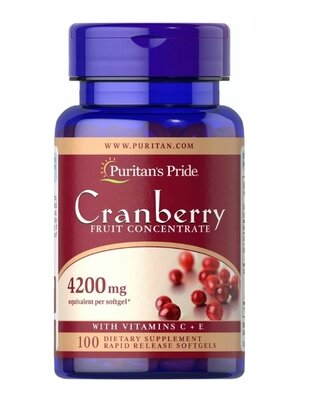 Журавлина Puritan's Pride Cranberry Fruit Concentrate 4200 мг, 100 гелевих капсул