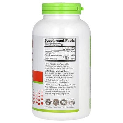 Вітаміни C + D3 та цинк NutriBiotic Immunity Vitamin C + D3 & Zinc, 250 капсул