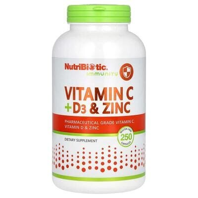 Вітаміни C + D3 та цинк NutriBiotic Immunity Vitamin C + D3 & Zinc, 250 капсул
