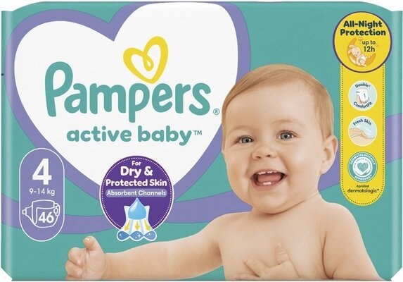 Підгузки дитячі Pampers Active Baby розмір 4, 9-14 кг, 46 шт