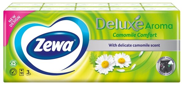 Хусточки паперові Zewa Deluxe Aroma Ромашка 3 шари, 10 шт х 10 уп