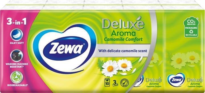 Хусточки паперові Zewa Deluxe Aroma Ромашка 3 шари, 10 шт х 10 уп