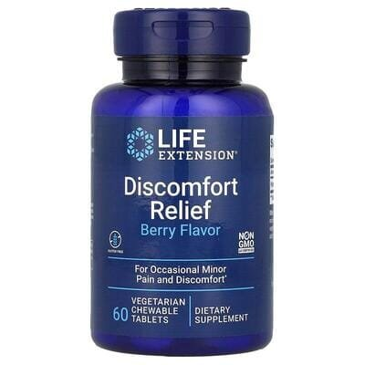 Полегшення дискомфорту Life Extension Discomfort Relief ягоди, 60 вегетаріанських жувальних таблеток