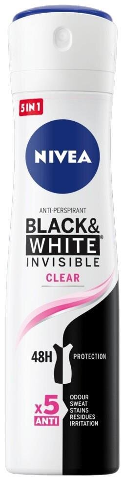 Дезодорант-антиперспірант спрей Nivea Black & White Invisible Clear Чорне та Біле Невидимий Clear 72h (82237), 150 мл