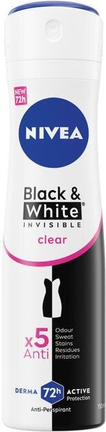 Дезодорант-антиперспірант спрей Nivea Black & White Invisible Clear Чорне та Біле Невидимий Clear 72h (82237), 150 мл