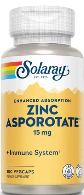 Цинк Solaray Zinc Asporotate 15 мг, 100 веганських капсул