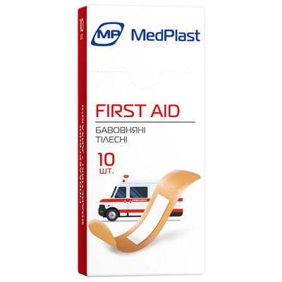 Набір пластирів MP MedPlast FIRST AID на бавовняній основі розміром 19 мм х 72 мм, тілесні, 10 штук