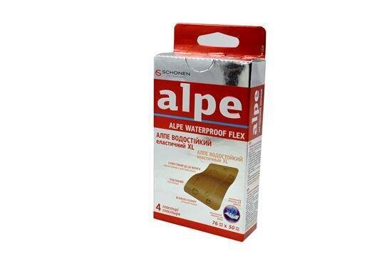 Пластир медичний Alpe Waterproof Flex на нетканій основі, водостійкий, еластичний XL 76 мм х 50 мм, 4 штуки