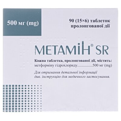 Метамін SR таблетки прол./д. по 500 мг №90 (15х6)