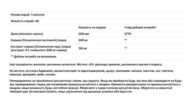 Кориця з хромом Puritan's Pride Cinnamon, 60 капсул