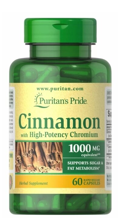 Кориця з хромом Puritan's Pride Cinnamon, 60 капсул