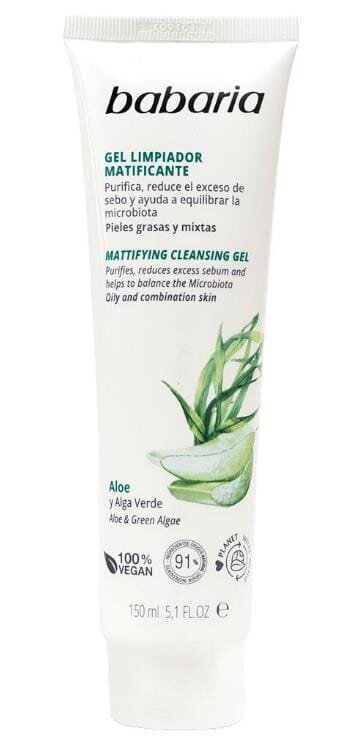 Гель для очищення обличчя Babaria Aloe Skin Protect+ матуючий Алоє та Зелені водорості, 150 мл