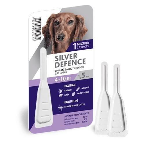 Краплі на холку Palladium Silver Defence від паразитів для собак вагою від 4 до 10 кг, 1 піпетка