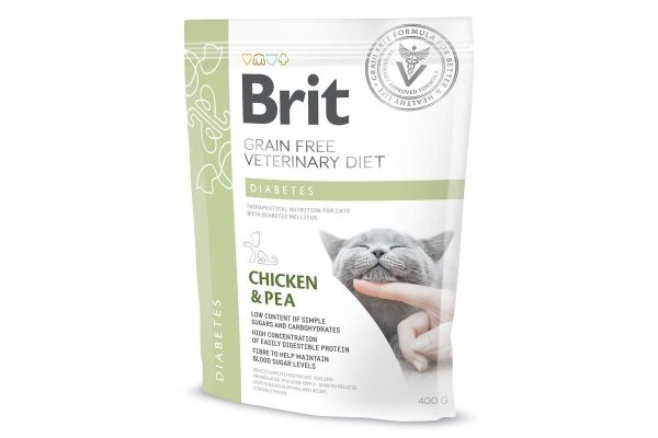 Корм сухий для кішок Brit GF Veterinary Diets Cat Diabets при діабеті та гіперглікемії з куркою та горохом, 400 г