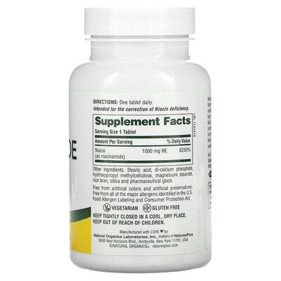 Ніацинамід Nature's Plus Niacinamide 1000 мг, 90 таблеток