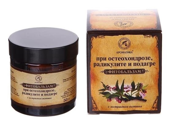 Фітобальзам Ароматика при остеохондрозі, радикуліті і подагрі, з екстрактом живокосту, 50 г