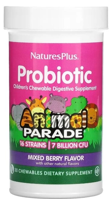 Пробіотичний комплекс для дітей Nature's Plus Animal Parade Probiotic Bi-Layer, ягоди, 30 таблеток