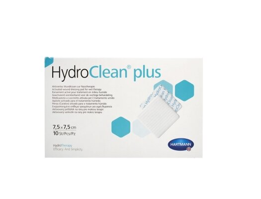 Стерильна пов'язка HydroClean plus активована на рану для терапії у вологому середовищі розмір 7,5 см х 7,5 см, 10 штук