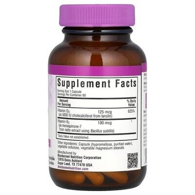 Вітаміни D3 та K2 Bluebonnet Nutrition Vitamin D3 & K2, 60 вегетаріанських капсул