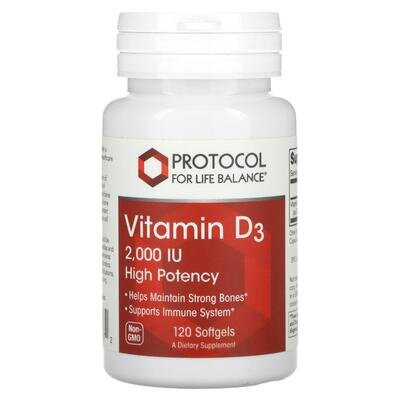 Вітамін D3 Protocol for Life Balance Vitamin D3 2000 МО, 120 гелевих капсул