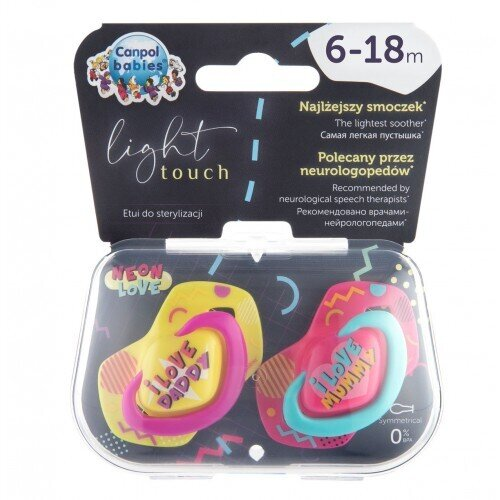 Пустушка силіконова Canpol Babies Neon Love симетрична 22/653_pin, 6-18 місяців, 2 шт
