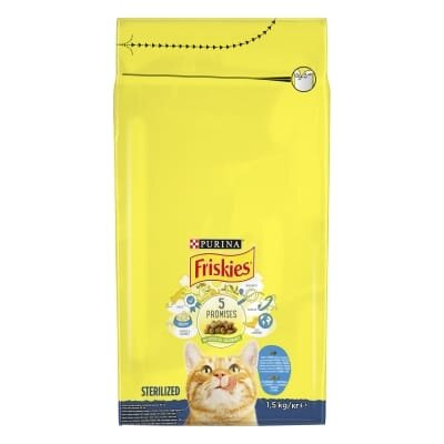 Корм сухий для стерилізованих кішок і котів Purina Friskies з лососем і овочами, 1,5 кг