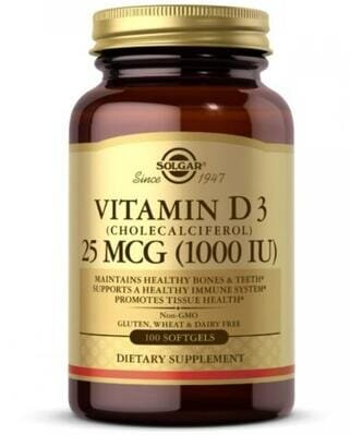 Вітамін Д3 Solgar Vitamin D3 (Cholecalciferol) 25 мкг (1000 МО) м'які капсули №100