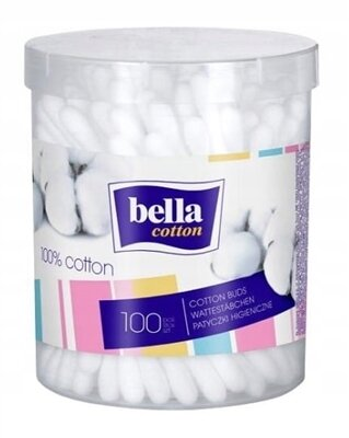 Палички ватяні гігієнічні Bella Cotton, пластикова кругла упаковка, 100 штук