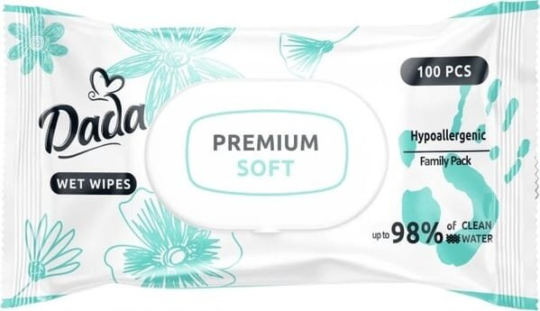 Серветки вологі Dada Premium Soft дитячі гіпоалергенні, з клапаном, 100 шт