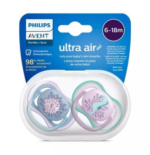 Пустушка силіконова Philips Avent Ultra Air SCF085/61 ортодонтична, 6-18 місяців, 2 шт