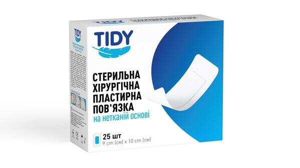 Пов'язка пластирна Tidy для закриття ран 9 см х 10 см стерильна на нетканій основі, 1 штука