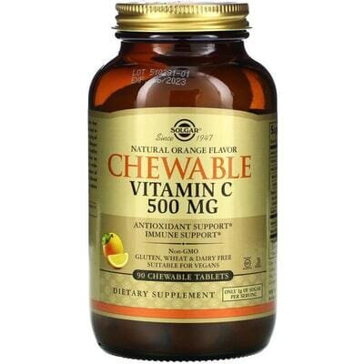 Вітамін С Solgar Vitamin C 500 мг зі смаком апельсину жувальні таблетки №90