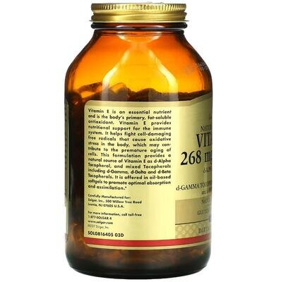 Вітамін Е Solgar Vitamin E 268 мг (400 МО) d-Alpha Tocopherol & Mixed Tocopherols м'які капсули №250