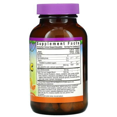 Вітамін С для дітей Bluebonnet Nutrition Rainforest Animalz, смак апельсина, жувальні цукерки №90