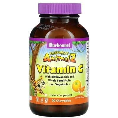 Вітамін С для дітей Bluebonnet Nutrition Rainforest Animalz, смак апельсина, жувальні цукерки №90