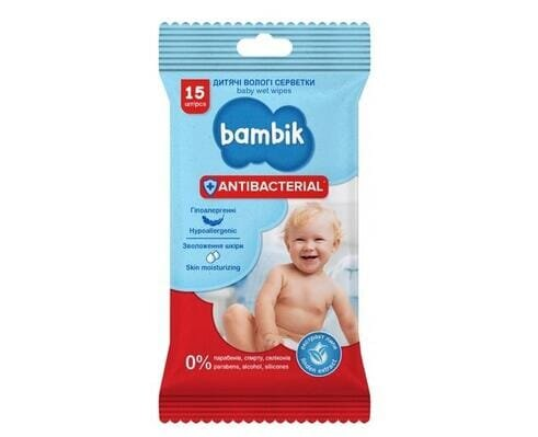 Серветки вологі Bambik Antibacterial дитячі з екстрактом липи, 15 шт