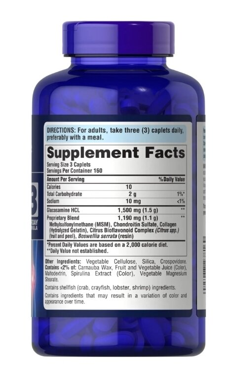 Глюкозамін хондроїтин та МСМ Puritan's Pride Glucosamine Chondroitin MSM Double Strength, 480 каплет